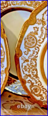 9 Royal Doulton Raised Gold Encrusted Dinner Plates 4 Set Ovington Bros As Is