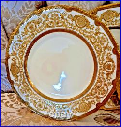 9 Royal Doulton Raised Gold Encrusted Dinner Plates 4 Set Ovington Bros As Is