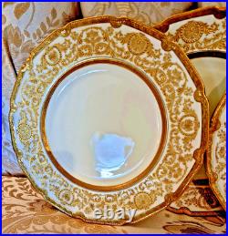 9 Royal Doulton Raised Gold Encrusted Dinner Plates 4 Set Ovington Bros As Is
