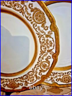 9 Royal Doulton Raised Gold Encrusted Dinner Plates 4 Set Ovington Bros As Is
