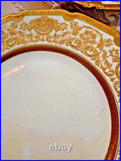 9 Royal Doulton Raised Gold Encrusted Dinner Plates 4 Set Ovington Bros As Is