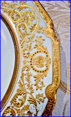 9 Royal Doulton Raised Gold Encrusted Dinner Plates 4 Set Ovington Bros As Is