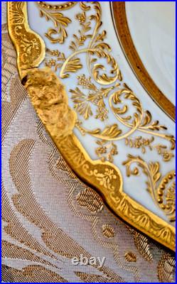 9 Royal Doulton Raised Gold Encrusted Dinner Plates 4 Set Ovington Bros As Is