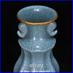 9'' Song Dynasty Guan Kiln Porcelain Gilt Inscription Double Ears Bottle Vase 9'' Song Dynasty Guan Kiln Porcelain Gilt Inscription Double Ears Bottle Vase