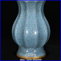 9'' Song Dynasty Guan Kiln Porcelain Gilt Inscription Double Ears Bottle Vase 9'' Song Dynasty Guan Kiln Porcelain Gilt Inscription Double Ears Bottle Vase