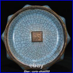 9'' Song Dynasty Guan Kiln Porcelain Gilt Inscription Double Ears Bottle Vase 9'' Song Dynasty Guan Kiln Porcelain Gilt Inscription Double Ears Bottle Vase