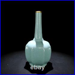 9old China Porcelain Song ru kiln gold-plated multi edged bottle
