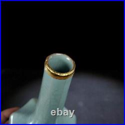 9old China Porcelain Song ru kiln gold-plated multi edged bottle
