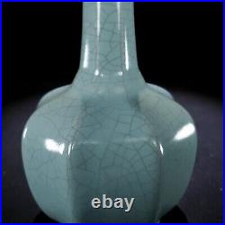 9old China Porcelain Song ru kiln gold-plated multi edged bottle