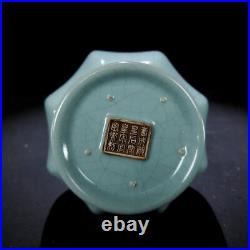 9old China Porcelain Song ru kiln gold-plated multi edged bottle