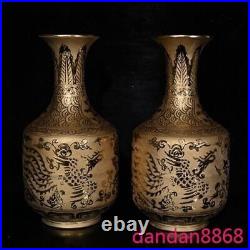 9old China dynasty Gold glazed porcelain Phoenix bird Cup Bottle Pot Vase pair