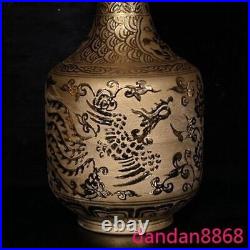 9old China dynasty Gold glazed porcelain Phoenix bird Cup Bottle Pot Vase pair