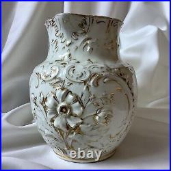 ANTIQUE 1880 ZSOLNAY Hungary Marked Porcelain China Gold Baroque Wine Water Jug