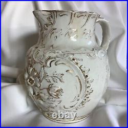 ANTIQUE 1880 ZSOLNAY Hungary Marked Porcelain China Gold Baroque Wine Water Jug