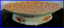 ANTIQUE CHINESE EXPORT ORANGE GOLD BUGS FLORAL 15X11 3/4 X 3.5H SERVER With BASE