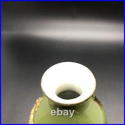ANTIQUE Chinese Golden Dragon Olive Green Porcelain Red Stamped 5 Vase