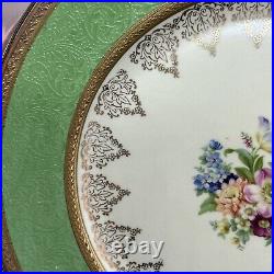 ART B China Plate Green & Gold with Sterling Silver Rim 11 3/4