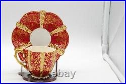 AYNSLEY BONE CHINA TEACUP & SAUCER BURGUNDY & GOLD ANTIQUE ENGLAND LATE 1800s
