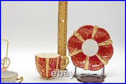 AYNSLEY BONE CHINA TEACUP & SAUCER BURGUNDY & GOLD ANTIQUE ENGLAND LATE 1800s