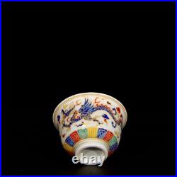 A Pair Chinese Five-colour Gilded Porcelain HandPainted Dragon Pattern Cups 6265