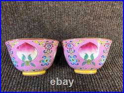 A Pair Chinese Gilded Enamel Colour Porcelain Flowers&Plants Peach Cups 8388