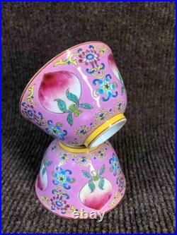 A Pair Chinese Gilded Enamel Colour Porcelain Flowers&Plants Peach Cups 8388