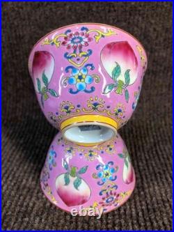 A Pair Chinese Gilded Enamel Colour Porcelain Flowers&Plants Peach Cups 8388
