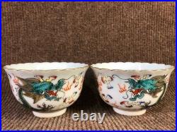 A Pair Chinese Gilded Pastel Porcelain Hand Painted Dragon Pattern Bowls 8438