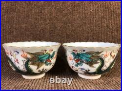 A Pair Chinese Gilded Pastel Porcelain Hand Painted Dragon Pattern Bowls 8438