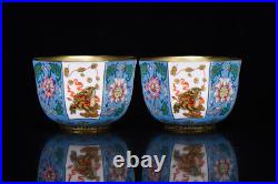 A Pair Chinese Pastel Porcelain Gilded HandPainted Beast Pattern Bowls 18621