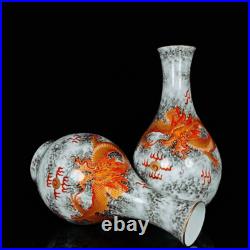 A Pair Chinese Pastel Porcelain Gilded HandPainted Dragon Pattern Vase 25435