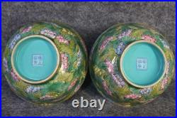A Pair Chinese Pastel Porcelain Gilded Hand Painted Lotus Pattern Bowls 8565