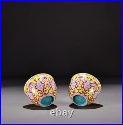 A Pair Chinese Pastel Porcelain Hand Painted Ruyi Pattern Gilded Cup 16061
