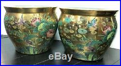 A Pair Of Vintage Chinese Famille Rose Gold & Enameled Porcelain Fish Bowls