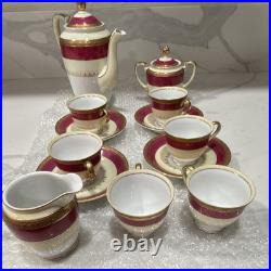 Adline China Hand Painted Porcelain Tea Set White/Burgundy/Gold 9 oz
