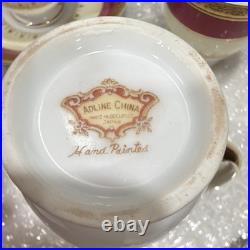 Adline China Hand Painted Porcelain Tea Set White/Burgundy/Gold 9 oz