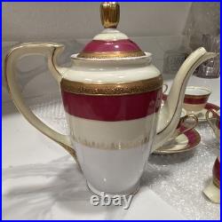 Adline China Hand Painted Porcelain Tea Set White/Burgundy/Gold 9 oz