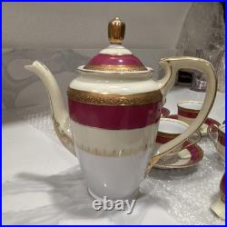 Adline China Hand Painted Porcelain Tea Set White/Burgundy/Gold 9 oz