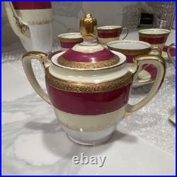Adline China Hand Painted Porcelain Tea Set White/Burgundy/Gold 9 oz