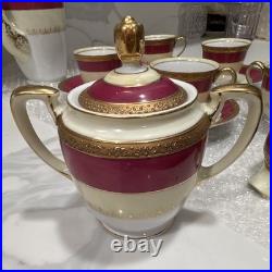Adline China Hand Painted Porcelain Tea Set White/Burgundy/Gold 9 oz