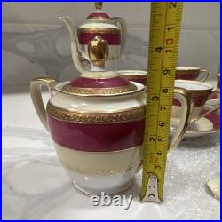 Adline China Hand Painted Porcelain Tea Set White/Burgundy/Gold 9 oz