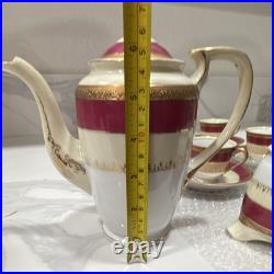 Adline China Hand Painted Porcelain Tea Set White/Burgundy/Gold 9 oz