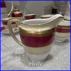 Adline China Hand Painted Porcelain Tea Set White/Burgundy/Gold 9 oz