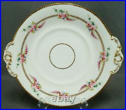 Alcock Hand Painted Pink Rose Blue Floral & Gold Cake Bread & Butter Plate 1850s