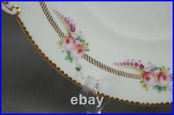 Alcock Hand Painted Pink Rose Blue Floral & Gold Cake Bread & Butter Plate 1850s