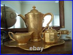 All-over gold china coffee tea service 48oz pot creamer sugar bowl tray