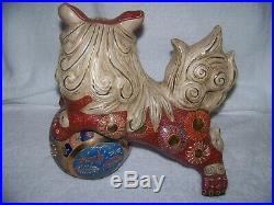 Amazing Japan Kutani Glazed Porcelain Gilded Foo Dog ShiShi Statue-Great Details