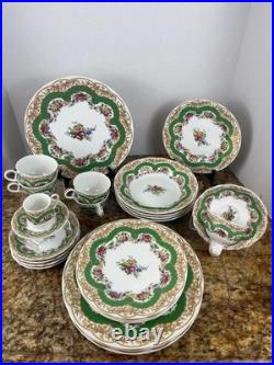 Andrea by Sadek Collection Sevres Green Floral China Porcelain, 20pc, Set of 4