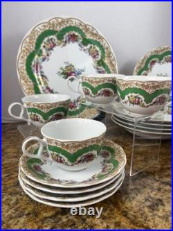 Andrea by Sadek Collection Sevres Green Floral China Porcelain, 20pc, Set of 4