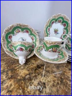 Andrea by Sadek Collection Sevres Green Floral China Porcelain, 20pc, Set of 4